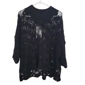 Zara Pointelle Knit Cape Sweater Crochet Top Oversize Small Medium Fisherman NWT